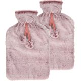Warmwaterkruik - 2x - met zachte pluche hoes - lila paars - 2L - kruik - Kruiken