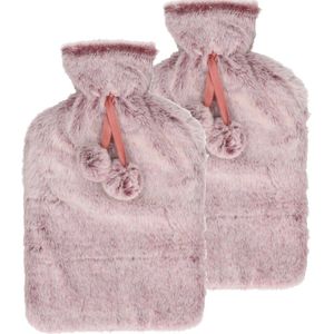 Warmwaterkruik - 2x - met zachte pluche hoes - lila paars - 2L - kruik - Kruiken