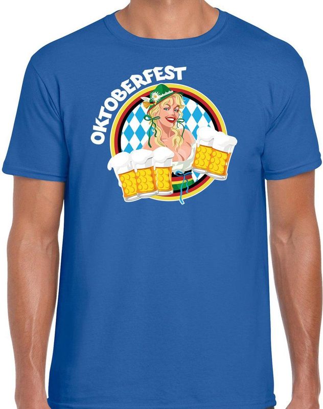 Bellatio Decorations - Oktoberfest Verkleed T-shirt - Blauw - Heren