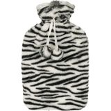 Warmwaterkruik - 2x - met zachte dierenprint hoes - wit/zwart - 1,75L - kruik - Kruiken