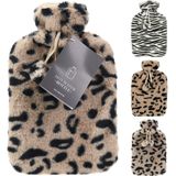 Warmwaterkruik - 2x - met zachte dierenprint hoes - wit/zwart - 1,75L - kruik - Kruiken