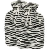 Warmwaterkruik - 2x - met zachte dierenprint hoes - wit/zwart - 1,75L - kruik - Kruiken