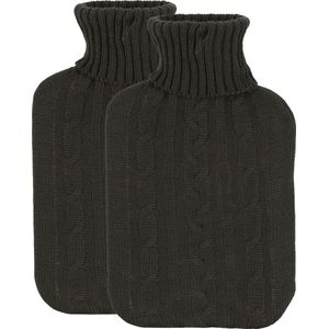 Warmwaterkruik - 2x - met zacht gebreide hoes - donkergrijs - 1,75L - kruik - Kruiken