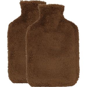 H&amp;S Collection Warmwaterkruik - 2x - met extra zachte hoes - chocolade bruin - 1,75L - kruik