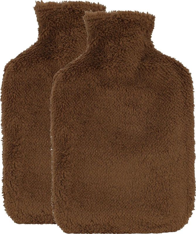 Warmwaterkruik - 2x - met extra zachte hoes - chocolade bruin - 1,75L - kruik - Kruiken