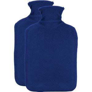 Warmwaterkruik - 2x - met fleecehoes - donkerblauw - 1,75L - kruik - Kruiken