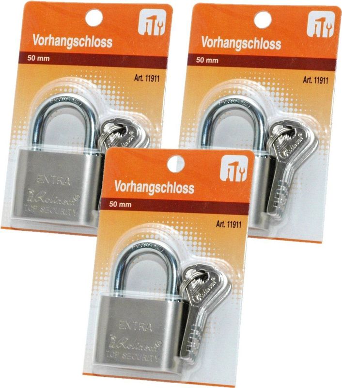 Hangslot met 3 sleutels - 3x - 50 mm - messing - kofferslot - Hangsloten