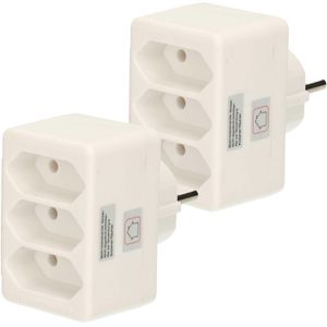 Humbert Stopcontact splitter - 2x - triple - wit - voor 3 platte stekkers - verdeelstekkers