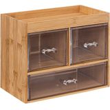 5Five sieraden/make-up organizer - 2x stuks - 3 lades - 24 x 20 cm - rechthoek - bamboe/kunststof