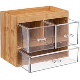 5Five sieraden/make-up organizer - 2x stuks - 3 lades - 24 x 20 cm - rechthoek - bamboe/kunststof