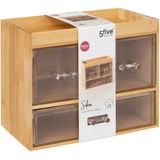 5Five sieraden/make-up organizer - 2x stuks - 3 lades - 24 x 20 cm - rechthoek - bamboe/kunststof