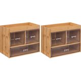 5Five sieraden/make-up organizer - 2x stuks - 3 lades - 24 x 20 cm - rechthoek - bamboe/kunststof