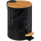 Badkamer/toilet accessoires set - WC-borstel in houder en prullenbak - zwart - bamboe - 3 liter