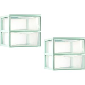 PlasticForte Ladeblokje/Bureau Organizer - 2x - 2 Lades - Transparant/Mintgroen