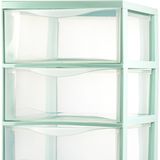 PlasticForte ladeblokje/bureau organizer - 2x - 3 lades - transparant/lichtgroen - L26 x B37 x H37