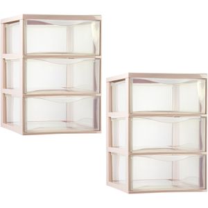 PlasticForte ladeblokje/bureau organizer - 2x - 3 lades - transparant/beige - L26 x B37 x H37 cm