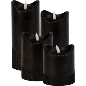 LED stompkaarsen - set 4x st - zwart - warm wit licht - wax - 3D lont