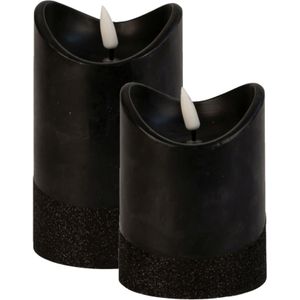LED stompkaarsen - set 2x st - zwart - warm wit licht - wax - H10 en H12,5 cm