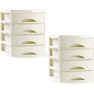 PlasticForte ladeblokje/bureau organizer - 2x - 4 lades - creme wit - L18 x B21 x H23 cm