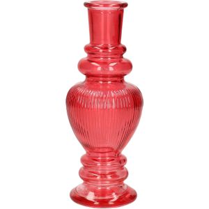 Ideas 4 Seasons Bloemenvaas Venice - voor kleine stelen/boeketten - gekleurd sierglas - ribbel koraal rood - D5.7 x H15 cm