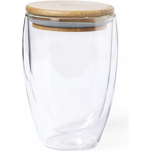 Thermische koffieglazen/theeglazen dubbelwandig - met bamboe deksel - 350 ml