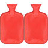 DID Warmwaterkruik - 2x - met rubberen hoes - rood - 2L - kruiken voor warme voeten/lichaam