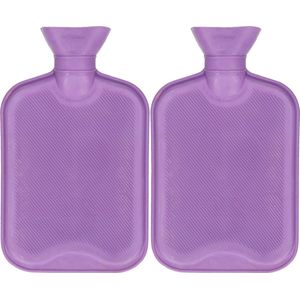 Warmwaterkruik - 2x - met rubberen hoes - paars - 2L - kruik - Kruiken