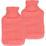 DID Warmwaterkruik met gebreide hoes - 2x - roze - 2L - kruiken voor warme voeten/lichaam