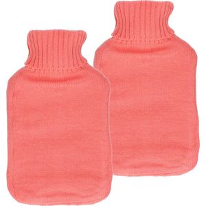 Warmwaterkruik met gebreide hoes - 2x - roze - 2 liter - heet water kruik - Kruiken
