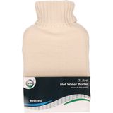 DID Warmwaterkruik met gebreide hoes - 2x - creme wit - 2L - kruiken voor warme voeten/lichaam