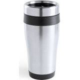 Warmhoudbeker/thermos isoleer koffiebeker/mok - 2x - RVS - zilver/zwart - 450 ml - Reisbeker