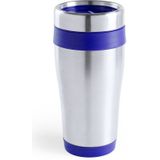 Warmhoudbeker/thermos isoleer koffiebeker/mok - 2x - RVS - zilver/blauw - 450 ml - Reisbeker