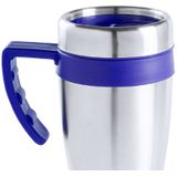 Warmhoudbeker/thermos isoleer koffiebeker/mok - 2x - RVS - zilver/blauw - 450 ml - Reisbeker