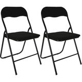Klapstoel met ribcord zitting - 2x - zwart - 40 x 38 x 88 cm - metaal - Klapstoelen