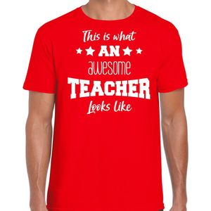Bellatio Decorations cadeau t-shirt voor heren - awesome teacher - docent leraar bedankje - rood