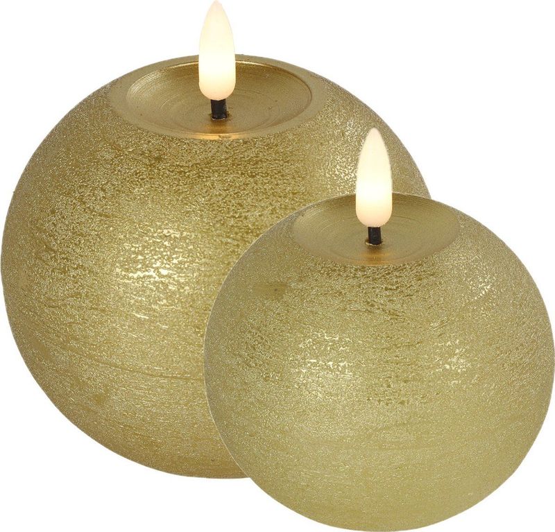 LED bolkaarsen/kaarsen - set van 2x st- goud - B8 x H9,5 en B10 x H11 cm