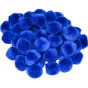 Pompons - 70x - donker blauw - 25 mm - hobby/knutsel materialen