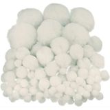 Pompons - 200x - wit - 10-45 mm - hobby/knutsel materialen