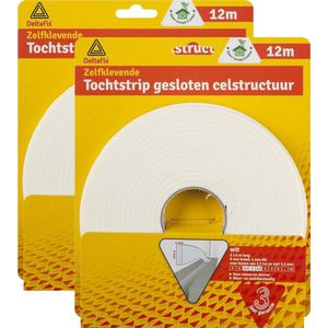 Deltafix Tochtstrip - 2x - Tochtwering - Wit - Zelfklevend - Universeel - 12 M X 9 Mm X 4 Mm