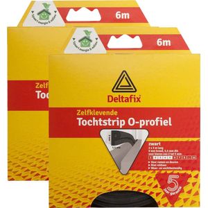 Deltafix Tochtstrip - 2x - tochtwering - zwart - zelfklevend - O-profiel - 6 m x 9 mm x 6 mm