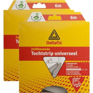 Deltafix Tochtstrip - 2x - tochtwering - transparant - zelfklevend - universeel - 6 m x 9 mm x 7 mm
