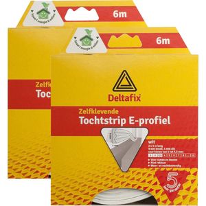 Deltafix Tochtstrip - 2x - tochtwering - wit - zelfklevend - E-profiel - 6 m x 9 mm x 4 mm