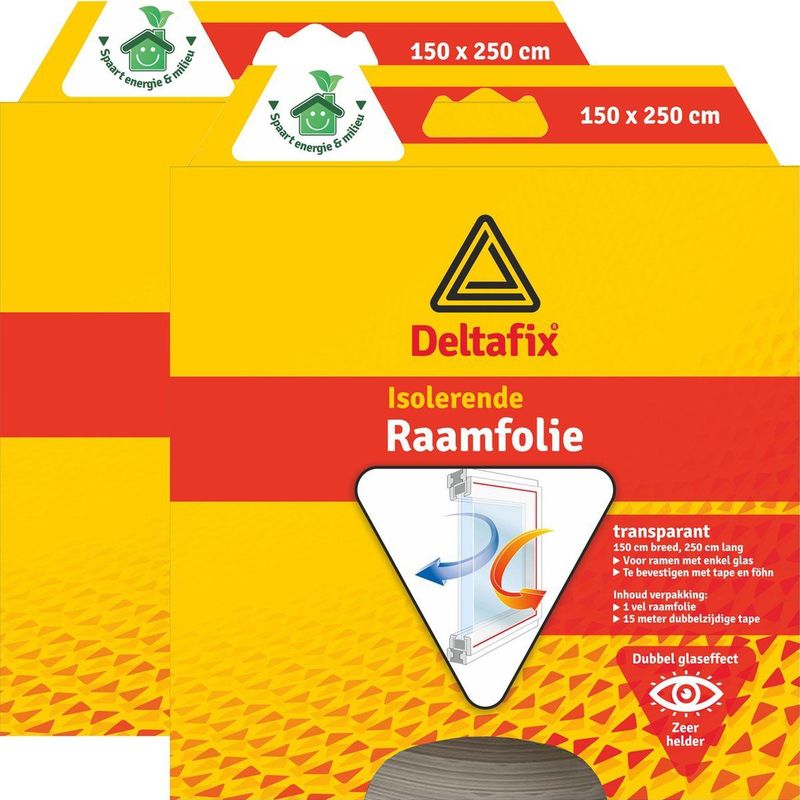 Deltafix Raam isolatiefolie - 2x - transparant - 150 x 250 cm - incl. bevestigingstape - energiebesparend