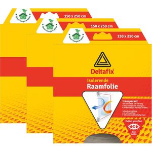 Deltafix Raam isolatiefolie - 3x - transparant - 150 x 250 cm - incl. bevestigingstape - energiebesparend