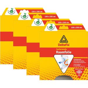 Deltafix Raam isolatiefolie - 4x - transparant - 150 x 250 cm - incl. bevestigingstape - energiebesparend