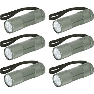 Compacte LED kinder zaklamp - 6x - aluminium - grijs - 9 cm