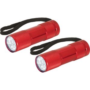 Compacte LED kinder zaklamp - 2x - aluminium - rood - 9 cm - Uitdeelcadeau/leeslampje