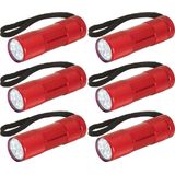 Compacte LED kinder zaklamp - 6x - aluminium - rood - 9 cm - Uitdeelcadeau/leeslampje