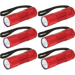 Compacte LED kinder zaklamp - 6x - aluminium - rood - 9 cm - Uitdeelcadeau/leeslampje