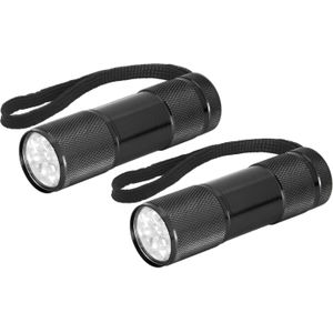 Compacte LED kinder zaklamp - 2x - aluminium - zwart  - 9 cm - Zaklampen